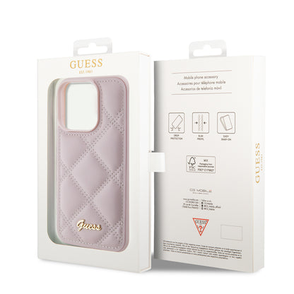 Husa pentru Apple iPhone 15 Pro, Guess, Quilted Metal Logo, Roz