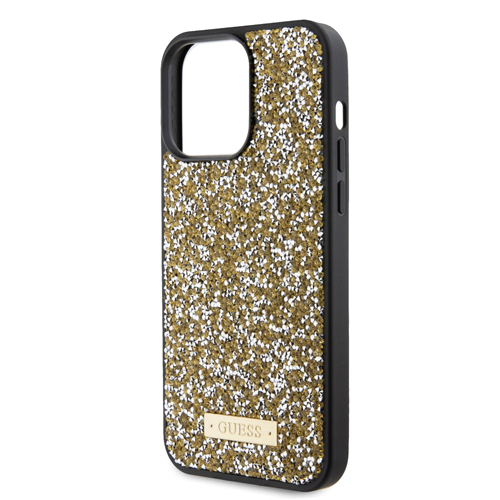Husa pentru Apple iPhone 15 Pro, Guess, Rhinestone Metal Logo, Galbena