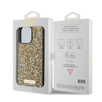 Husa pentru Apple iPhone 15 Pro, Guess, Rhinestone Metal Logo, Galbena