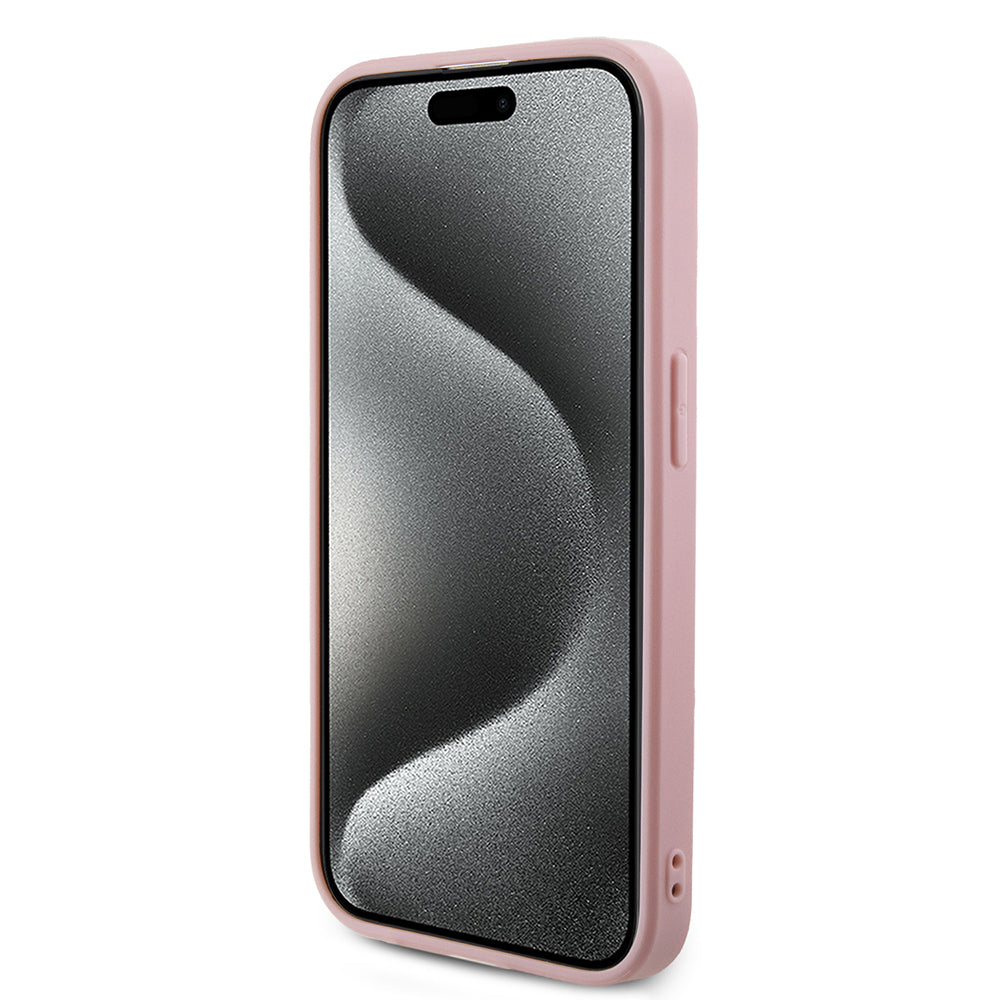 Husa pentru Apple iPhone 15 Pro, Guess, Saffiano Iridescent Script, Roz