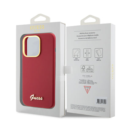 Husa pentru Apple iPhone 15 Pro, Guess, Script Metal Logo & Frame, Rosie