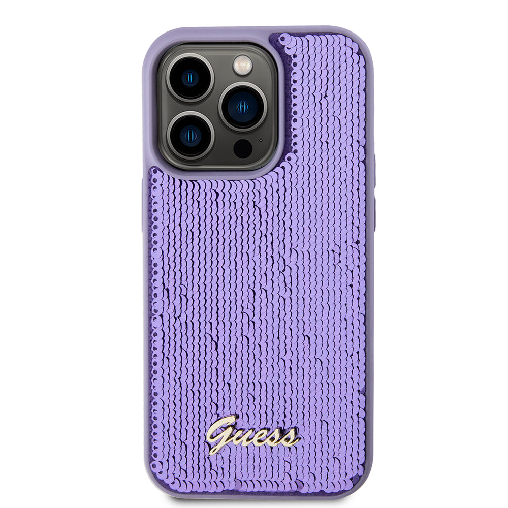 Husa pentru Apple iPhone 15 Pro, Guess, Sequin Script Metal, Mov