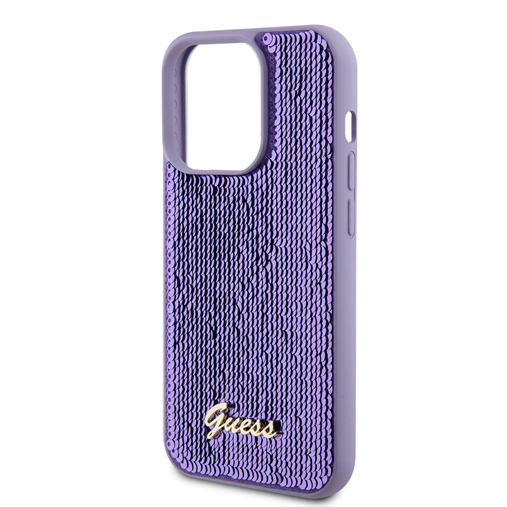 Husa pentru Apple iPhone 15 Pro, Guess, Sequin Script Metal, Mov