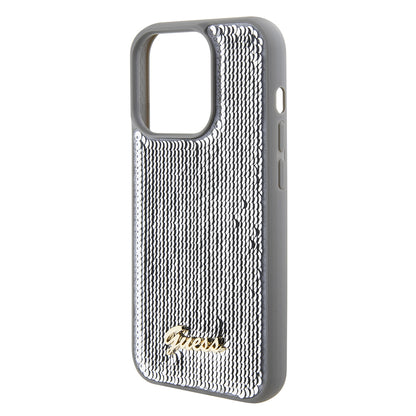 Husa pentru Apple iPhone 15 Pro, Guess, Sequin Script Metal, Argintie