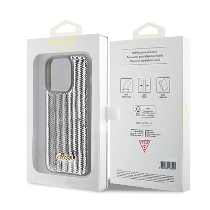 Husa pentru Apple iPhone 15 Pro, Guess, Sequin Script Metal, Argintie