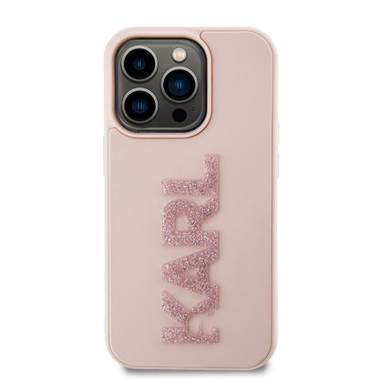 Husa pentru Apple iPhone 15 Pro, Karl Lagerfeld, 3D Rubber Glitter Logo Karl, Roz