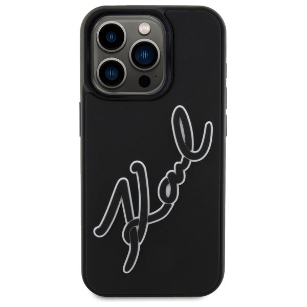Husa pentru Apple iPhone 15 Pro, Karl Lagerfeld, 3D Rubber Signature, Neagra