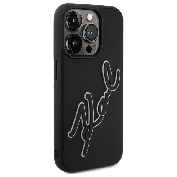 Husa pentru Apple iPhone 15 Pro, Karl Lagerfeld, 3D Rubber Signature, Neagra