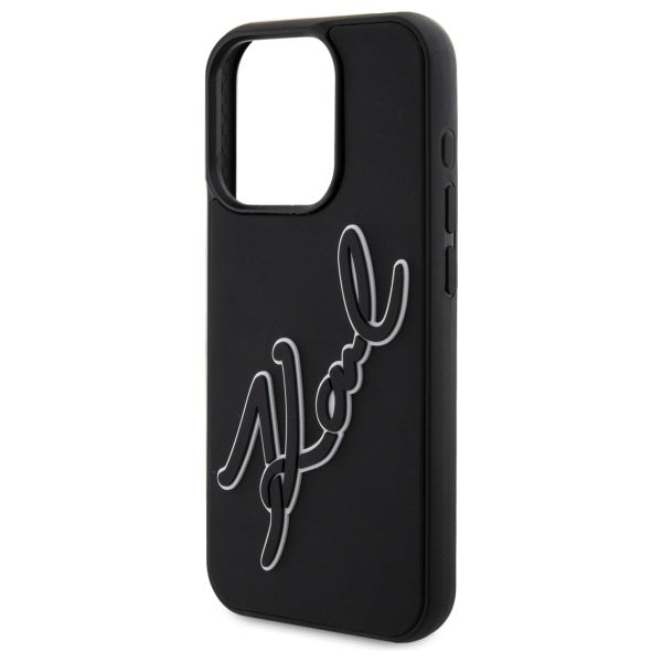 Husa pentru Apple iPhone 15 Pro, Karl Lagerfeld, 3D Rubber Signature, Neagra