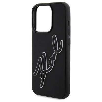Husa pentru Apple iPhone 15 Pro, Karl Lagerfeld, 3D Rubber Signature, Neagra