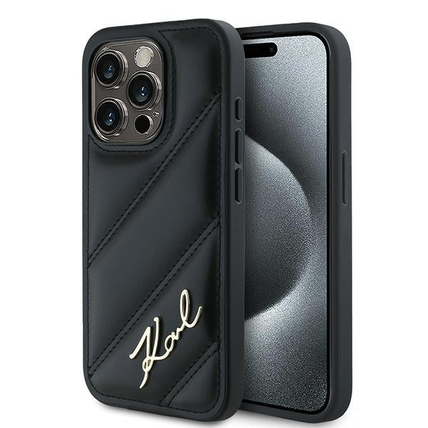 Husa pentru Apple iPhone 15 Pro, Karl Lagerfeld, Diagonal Quilted Script, Neagra