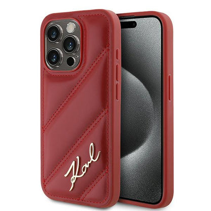 Husa pentru Apple iPhone 15 Pro, Karl Lagerfeld, Diagonal Quilted Script, Rosie