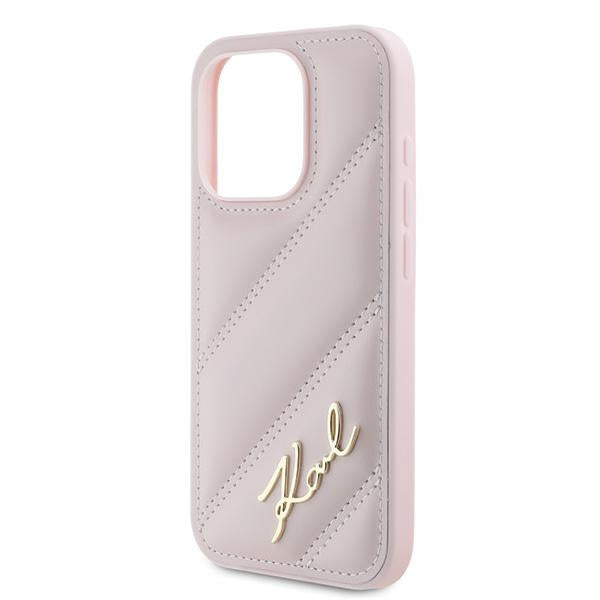 Husa pentru Apple iPhone 15 Pro, Karl Lagerfeld, Diagonal Quilted Script, Roz