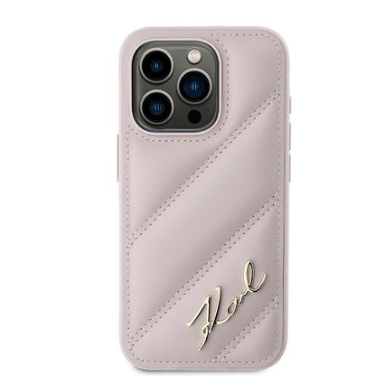 Husa pentru Apple iPhone 15 Pro, Karl Lagerfeld, Diagonal Quilted Script, Roz