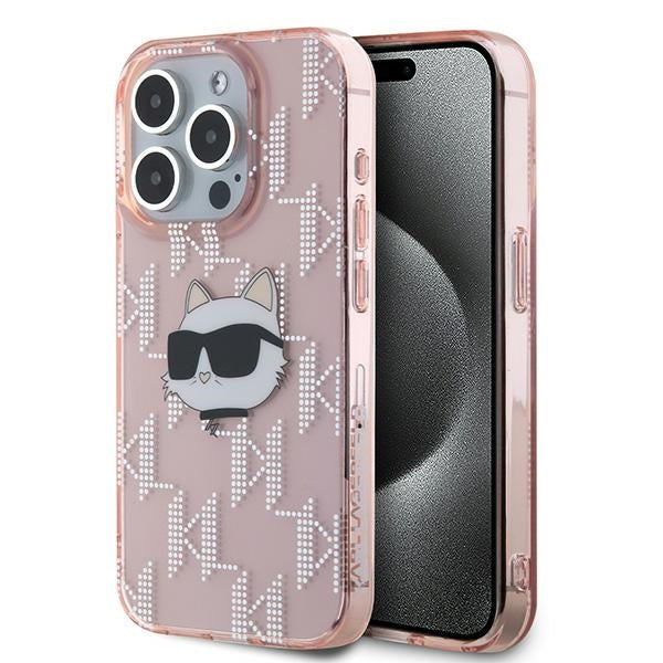 Husa pentru Apple iPhone 15 Pro, Karl Lagerfeld, IML Luxury Monogram Choupette's Head, Roz
