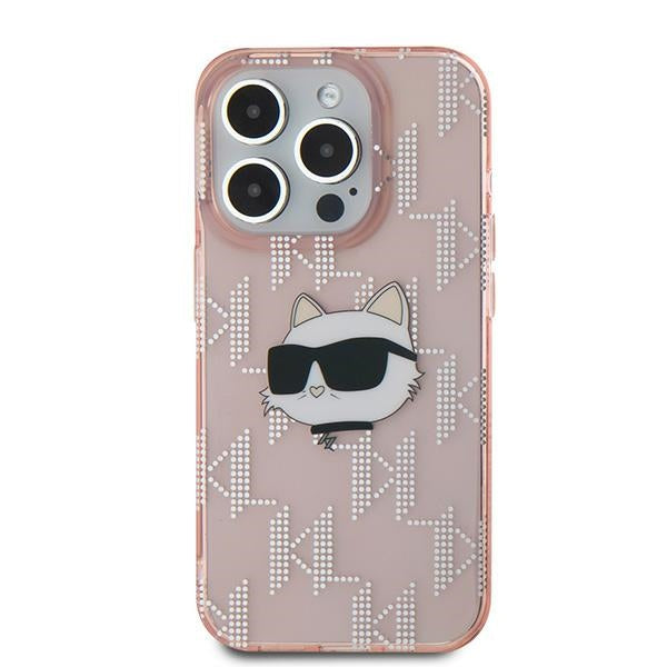Husa pentru Apple iPhone 15 Pro, Karl Lagerfeld, IML Luxury Monogram Choupette's Head, Roz