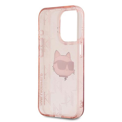 Husa pentru Apple iPhone 15 Pro, Karl Lagerfeld, IML Luxury Monogram Choupette's Head, Roz