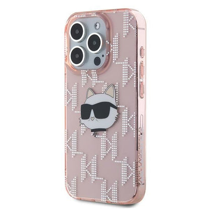 Husa pentru Apple iPhone 15 Pro, Karl Lagerfeld, IML Luxury Monogram Choupette's Head, Roz