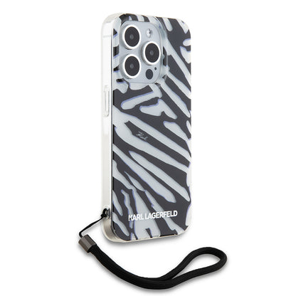 Husa pentru Apple iPhone 15 Pro, Karl Lagerfeld, IML Luxury Zebra Pattern with Strap, Neagra