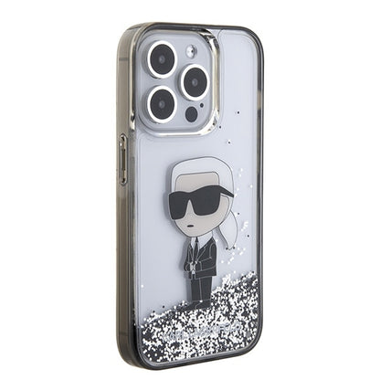 Husa pentru Apple iPhone 15 Pro, Karl Lagerfeld, Liquid Glitter Ikonik Karl, Transparenta