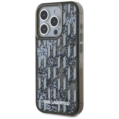Husa pentru Apple iPhone 15 Pro, Karl Lagerfeld, Liquid Glitter Monogram, Neagra
