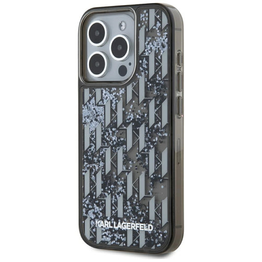 Husa pentru Apple iPhone 15 Pro, Karl Lagerfeld, Liquid Glitter Monogram, Neagra