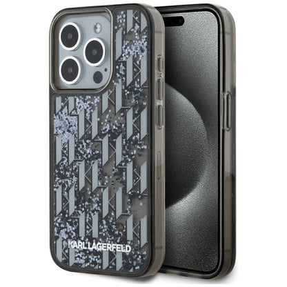 Husa pentru Apple iPhone 15 Pro, Karl Lagerfeld, Liquid Glitter Monogram, Neagra