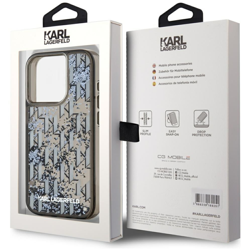 Husa pentru Apple iPhone 15 Pro, Karl Lagerfeld, Liquid Glitter Monogram, Neagra