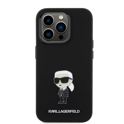 Husa pentru Apple iPhone 15 Pro, Karl Lagerfeld, Silicone Metal Ikonik, Neagra