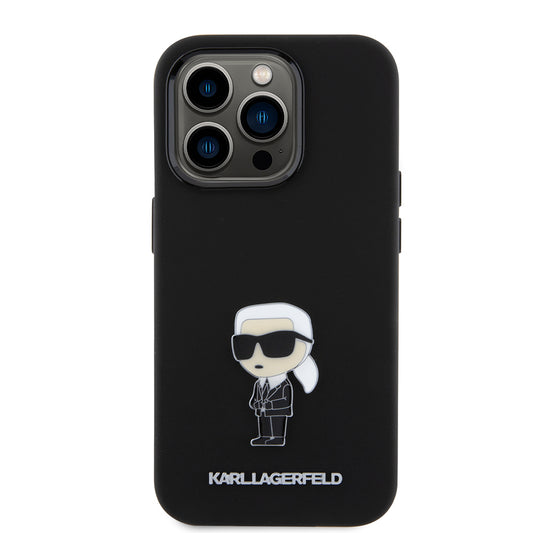 Husa pentru Apple iPhone 15 Pro, Karl Lagerfeld, Silicone Metal Ikonik, Neagra