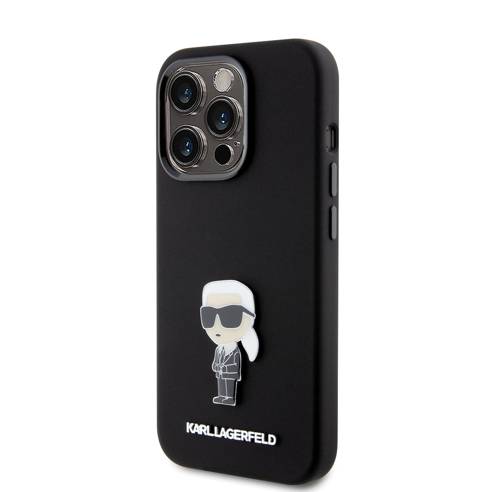 Husa pentru Apple iPhone 15 Pro, Karl Lagerfeld, Silicone Metal Ikonik, Neagra