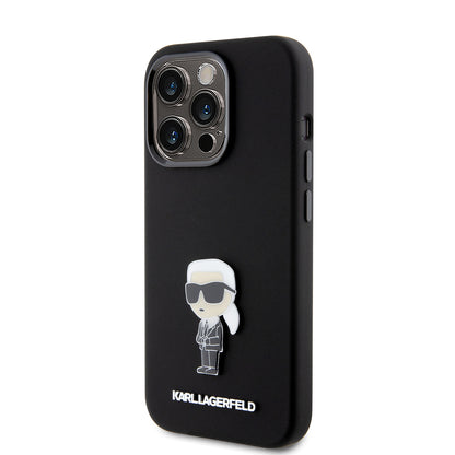 Husa pentru Apple iPhone 15 Pro, Karl Lagerfeld, Silicone Metal Ikonik, Neagra