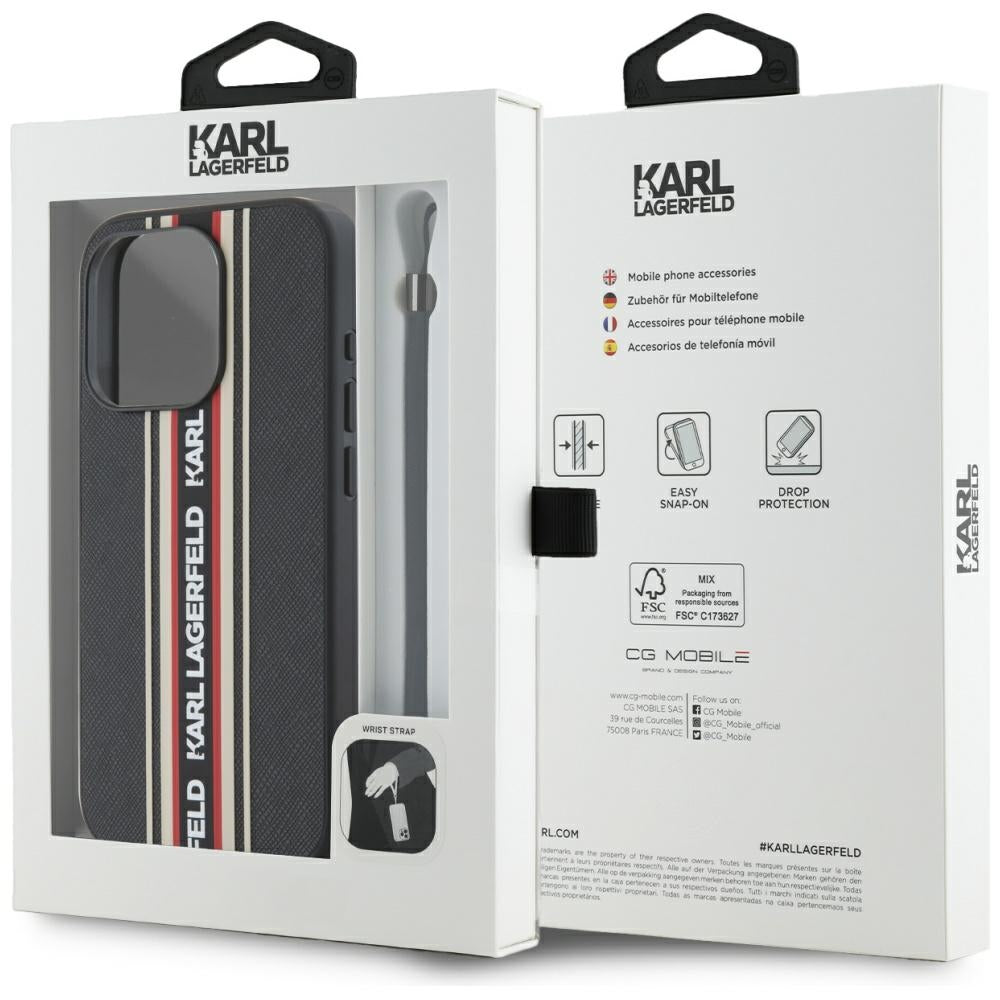 Husa pentru Apple iPhone 15 Pro, Karl Lagerfeld, Saffiano Athleisure Stripes with Strap, Rosie