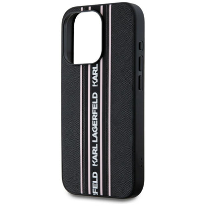 Husa pentru Apple iPhone 15 Pro, Karl Lagerfeld, Saffiano Athleisure Stripes with Strap, Roz