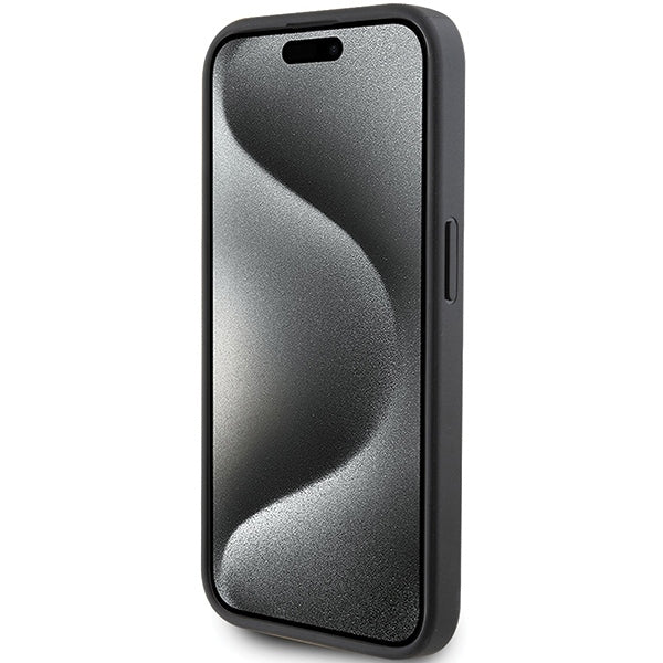 Husa pentru Apple iPhone 15 Pro, Karl Lagerfeld, Saffiano Card Slot Metal Karl & Choupette, Neagra