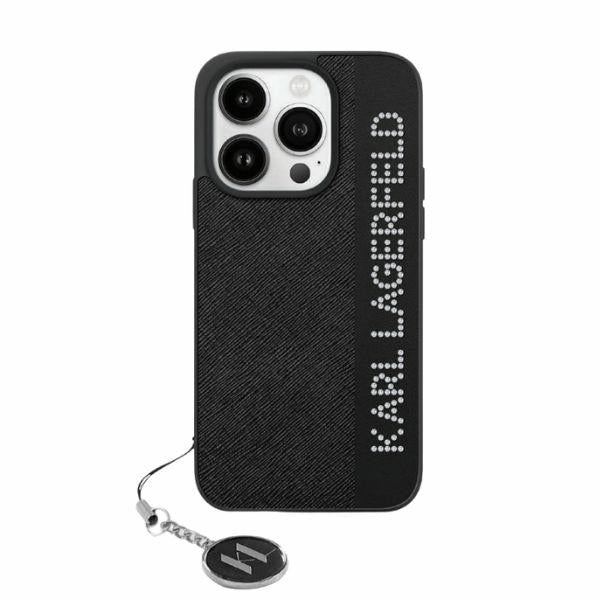 Husa pentru Apple iPhone 15 Pro, Karl Lagerfeld, Saffiano Rhinestones & Charm, Neagra