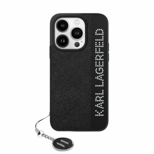 Husa pentru Apple iPhone 15 Pro, Karl Lagerfeld, Saffiano Rhinestones & Charm, Neagra