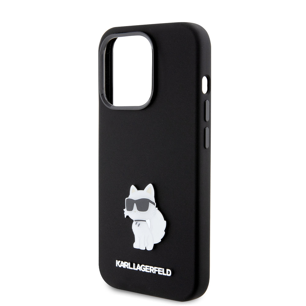 Husa pentru Apple iPhone 15 Pro, Karl Lagerfeld, Silicone Choupette Metal, Neagra