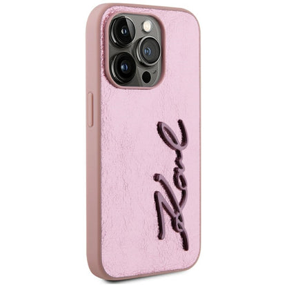 Husa pentru Apple iPhone 15 Pro, Karl Lagerfeld, Metal Signature, Roz