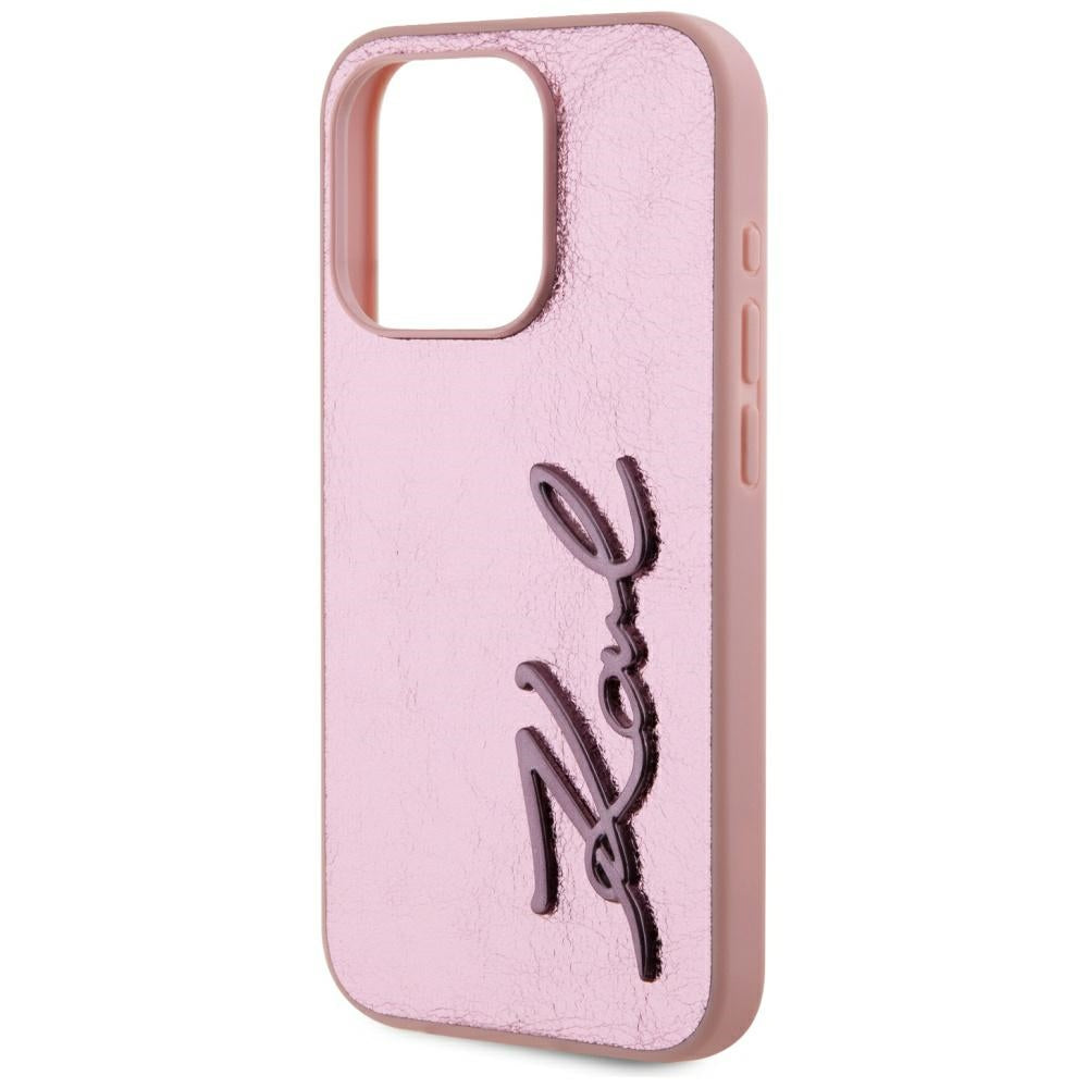 Husa pentru Apple iPhone 15 Pro, Karl Lagerfeld, Metal Signature, Roz