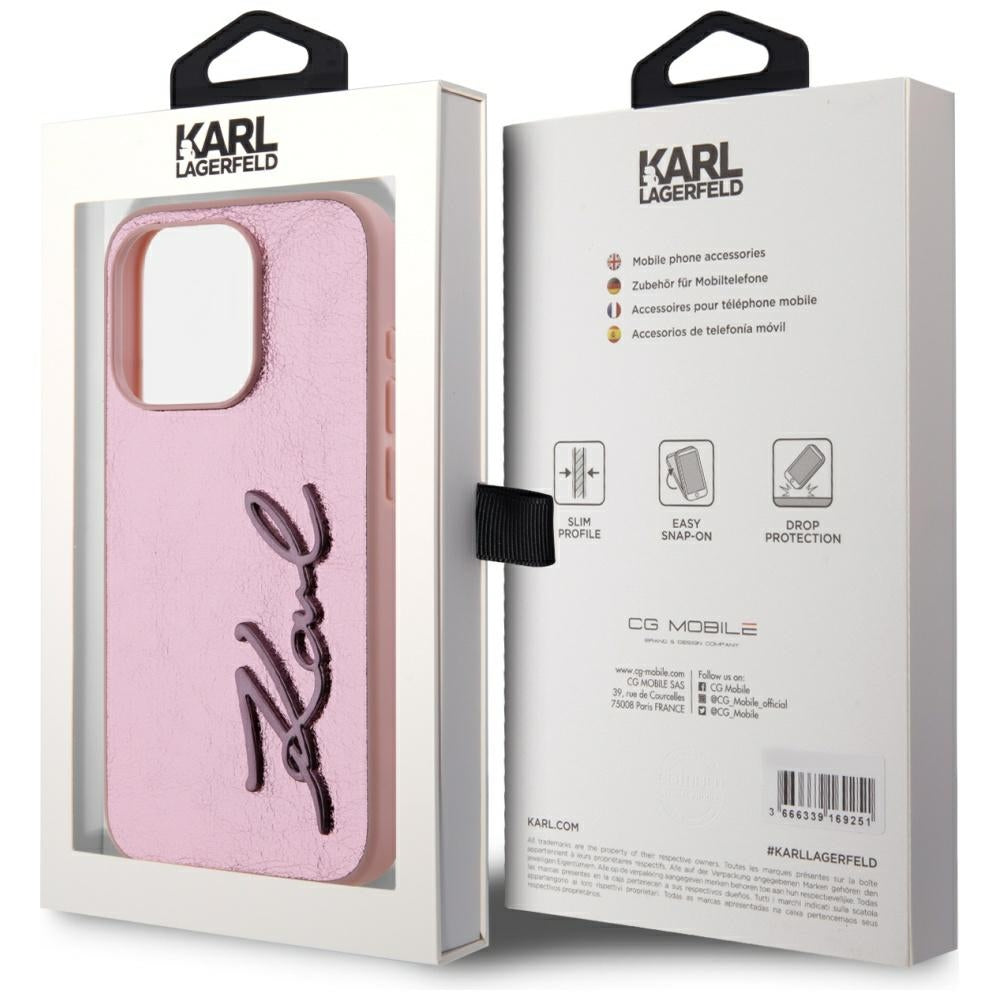 Husa pentru Apple iPhone 15 Pro, Karl Lagerfeld, Metal Signature, Roz