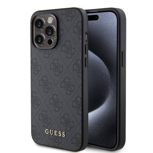 Husa pentru Apple iPhone 15 Pro Max, Guess, 4G Metal Gold Logo, Gri