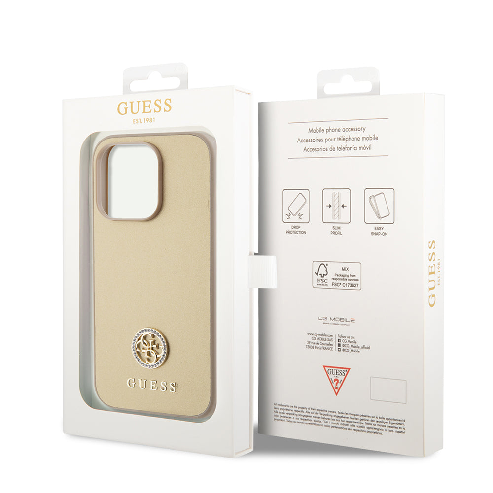 Husa pentru Apple iPhone 15 Pro Max, Guess, 4G Strass Metal Logo, Aurie