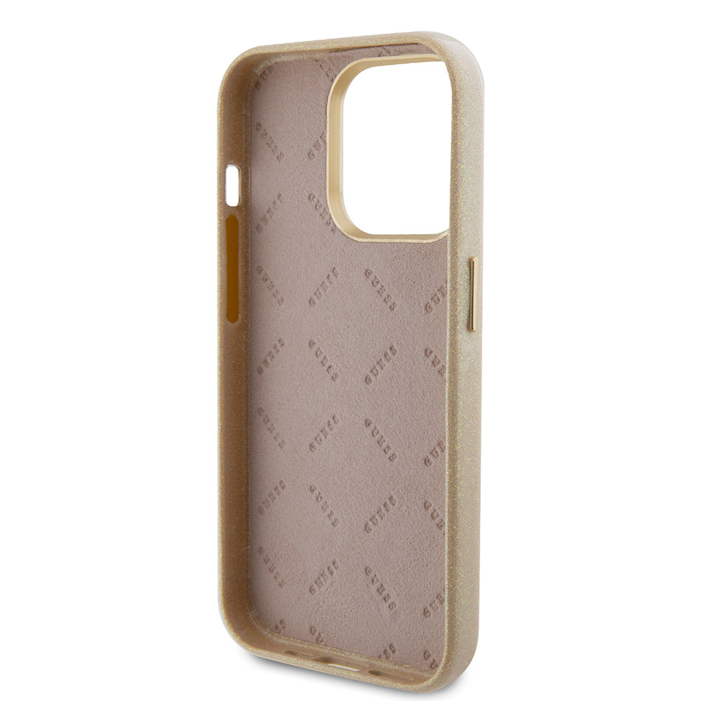 Husa pentru Apple iPhone 15 Pro Max, Guess, Glitter Glossy Script, Bej