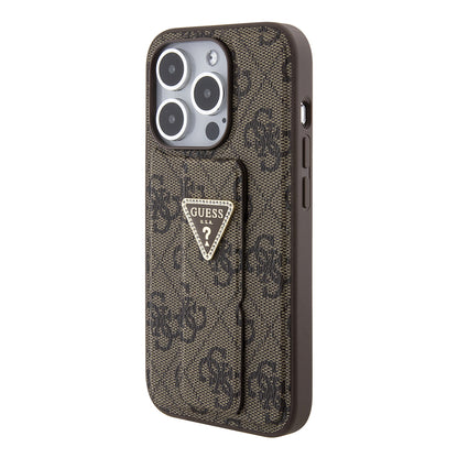 Husa pentru Apple iPhone 15 Pro Max, Guess, Grip Stand 4G Triangle Strass, Maro