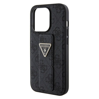 Husa pentru Apple iPhone 15 Pro Max, Guess, Grip Stand 4G Triangle Strass, Neagra