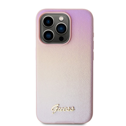 Husa pentru Apple iPhone 15 Pro Max, Guess, Iridescent Metal Script, Roz