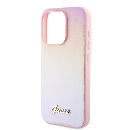 Husa pentru Apple iPhone 15 Pro Max, Guess, Iridescent Metal Script, Roz