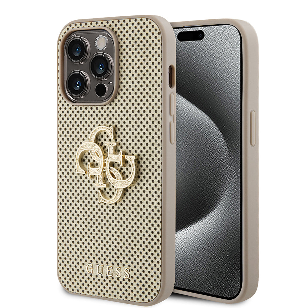 Husa pentru Apple iPhone 15 Pro Max, Guess, Perforated 4G, Aurie