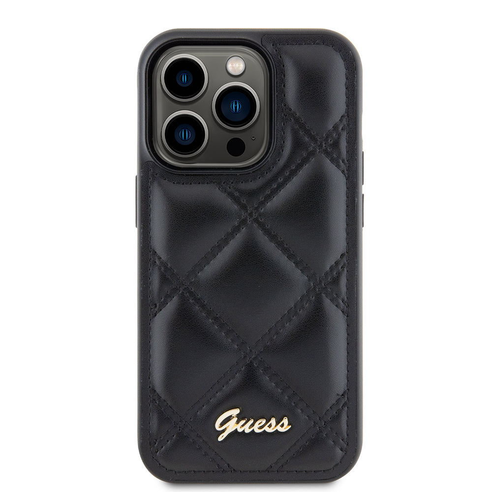 Husa pentru Apple iPhone 15 Pro Max, Guess, Quilted Metal Logo, Neagra